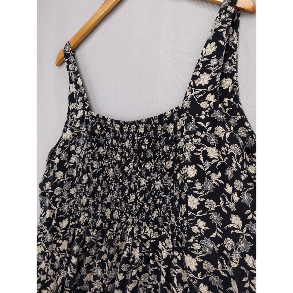 Old Navy Floral Mini Dress XXL Black Smocked Back Rayon Sleeveless Pockets - Picture 6 of 9